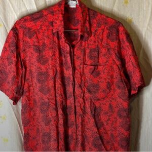 Vtg Maggie Lawrence Sport Womens Sz M Red Blouse Button Floral Droptail Shirt